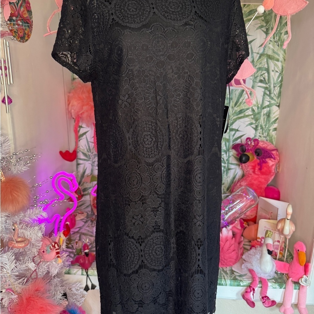 Laundry By Shelli Segal Black laced lined Midi Dress